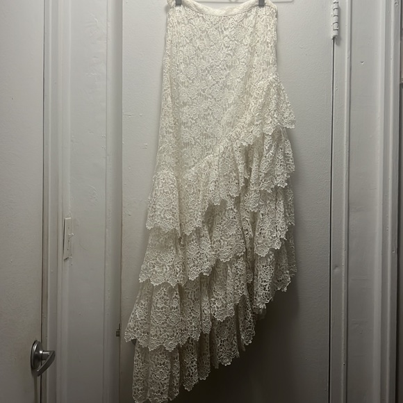 Loveshackfancy cream lace asymmetrical long skirt - Picture 1 of 6